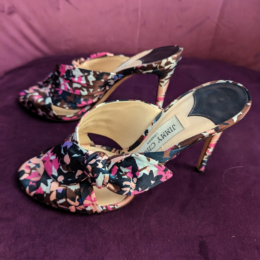 Jimmy achoo Floral Silk Mules 37 1/2